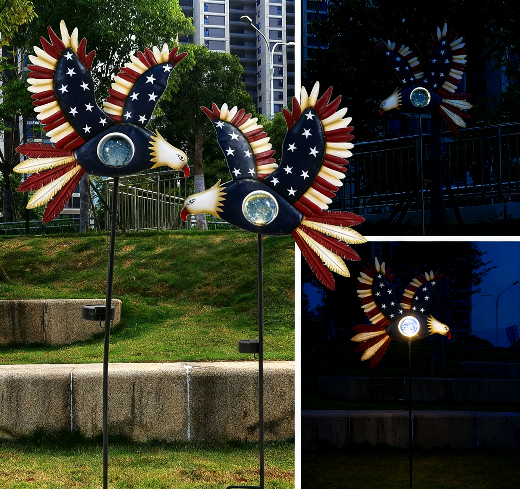 Solar-powered lamp Bald eagle Courtyard garden flower stand
