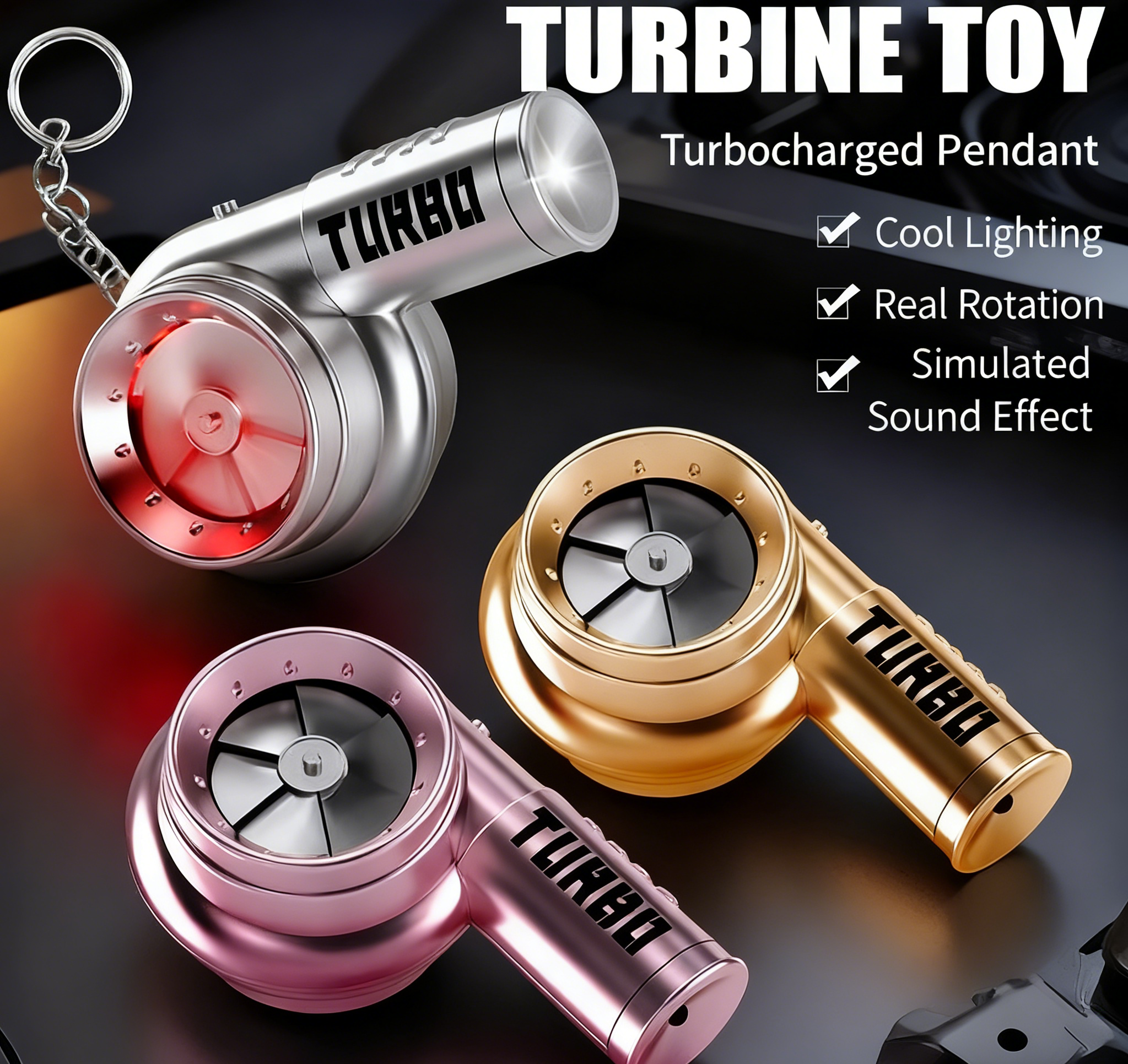 New Creative Electric Turbocharged Simulated Engine Sound Car Turbine Light Decompression Keychain Pendant 🚀