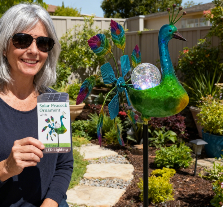 🦚 Iridescent Peacock Solar Wind Spinner✨