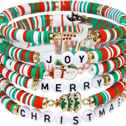 Christmas-Themed Beaded Bracelet Set