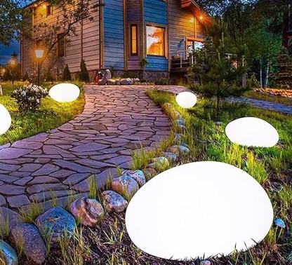 Solar-Powered Garden Lamp with Realistic Pebble Design