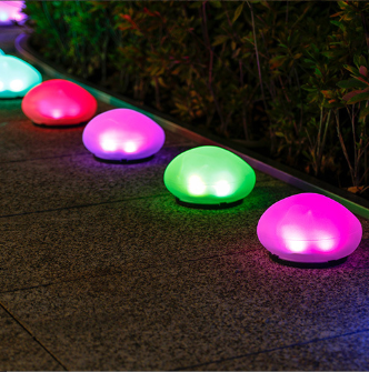 Solar-Powered Garden Lamp with Realistic Pebble Design
