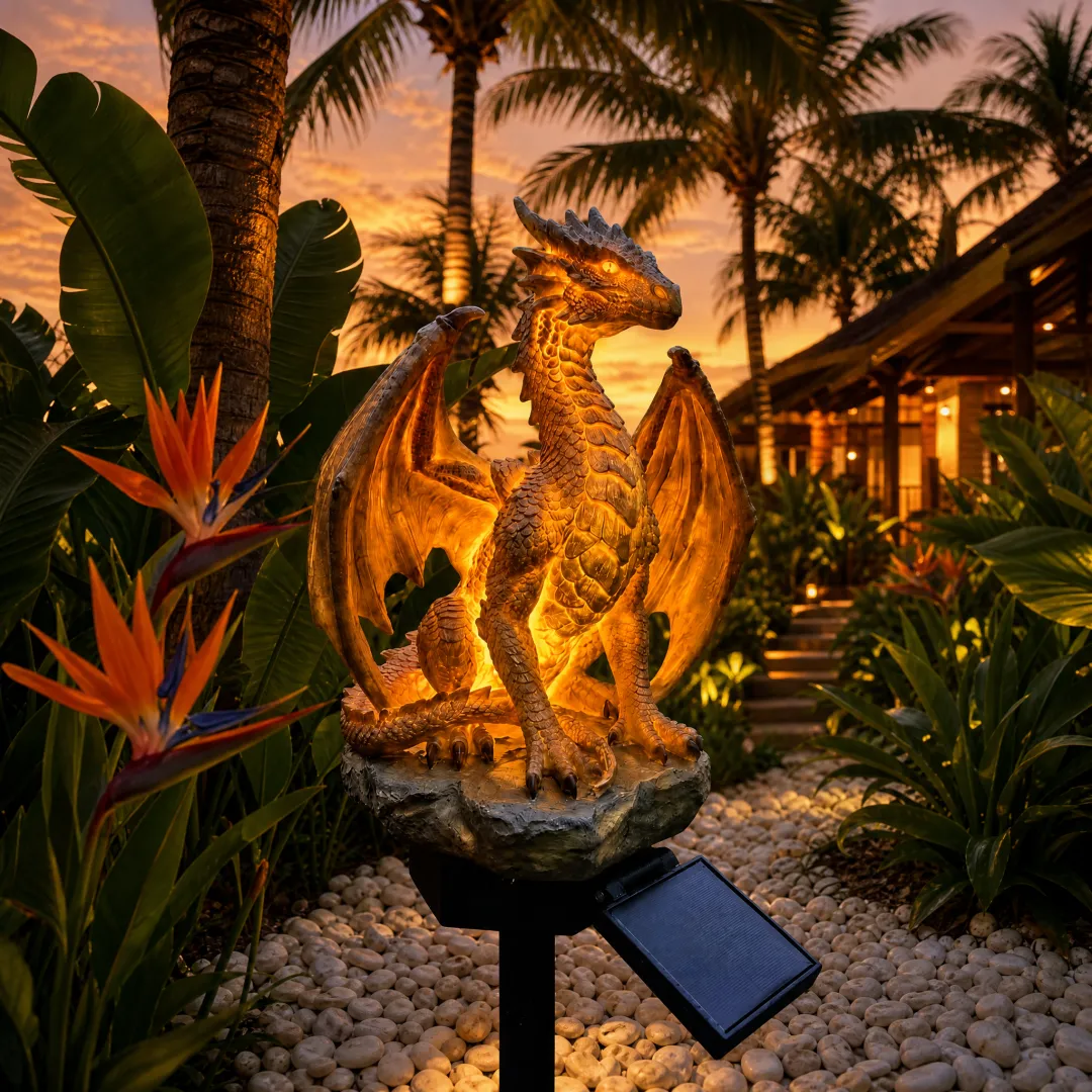 🔥Halloween Early Bird Offer: 50% off🐉✨Solar Dragon Garden Statue Light – Golden Ember Fantasy Outdoor Decor