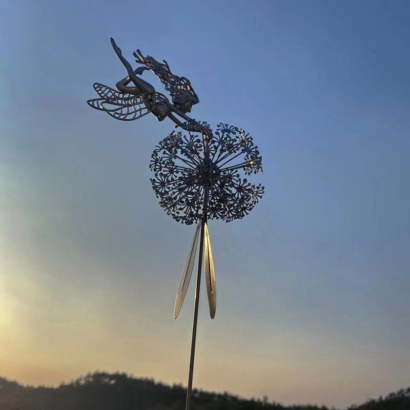 Luxury Metal Fairy & Dandelion Sculpture: Elevate Your Outdoor Elegance