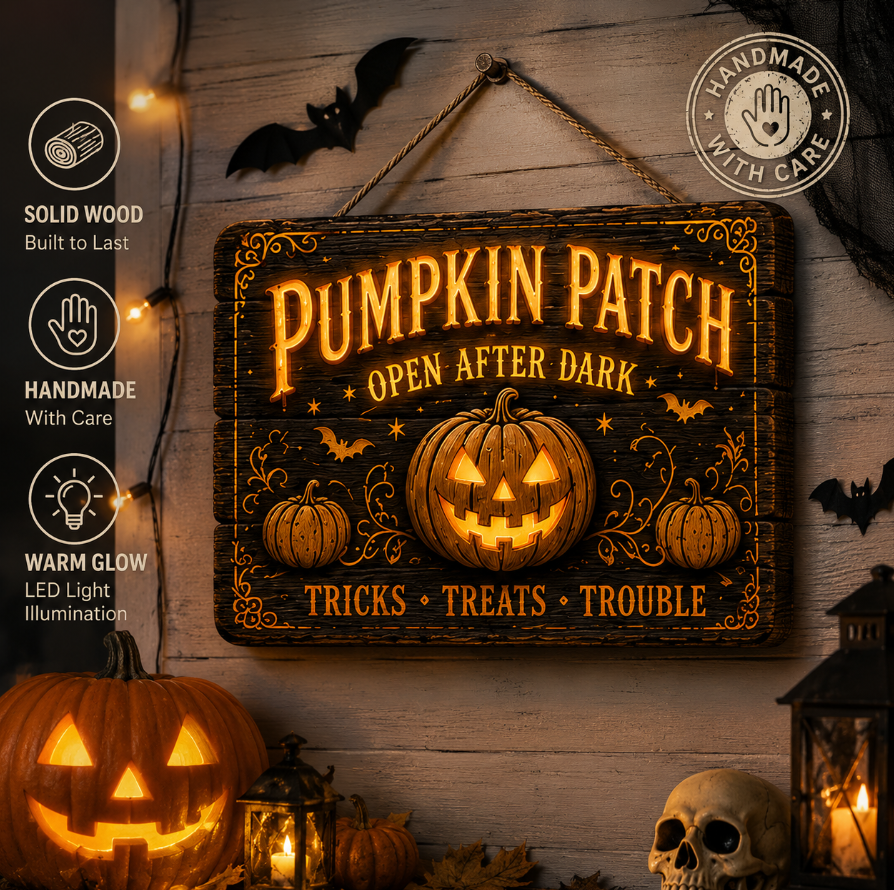 🔥Halloween Early Bird Offer: 50% off 🎃Glowing Handmade Solid Wood Halloween Sign