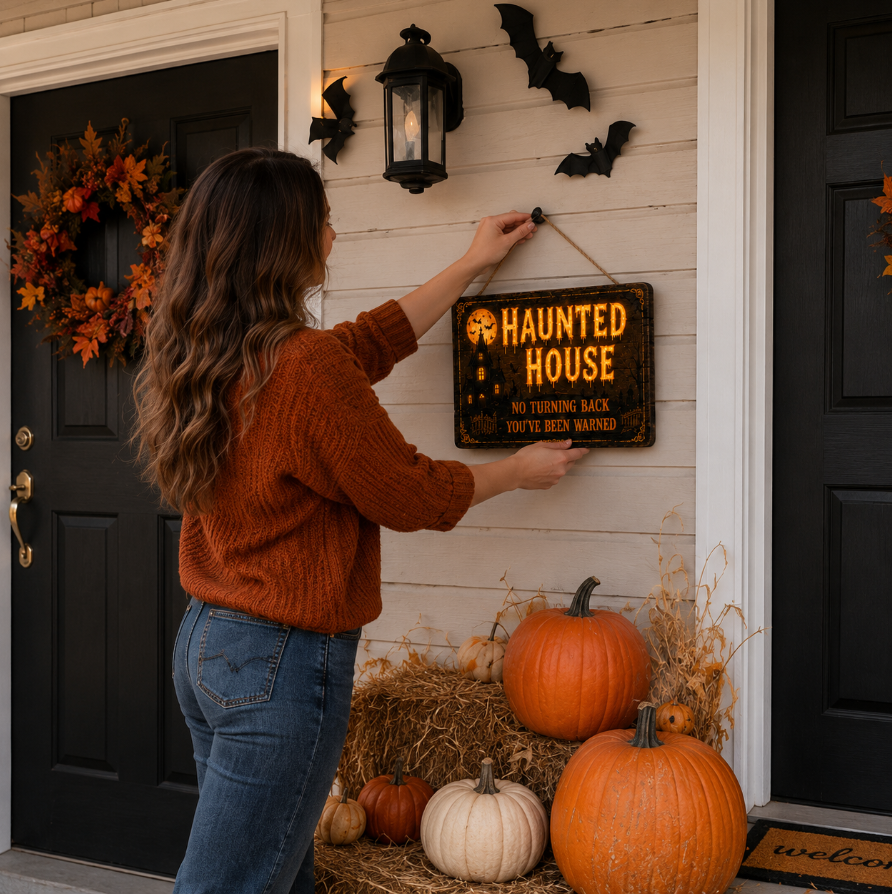 🔥Halloween Early Bird Offer: 50% off 🎃Glowing Handmade Solid Wood Halloween Sign