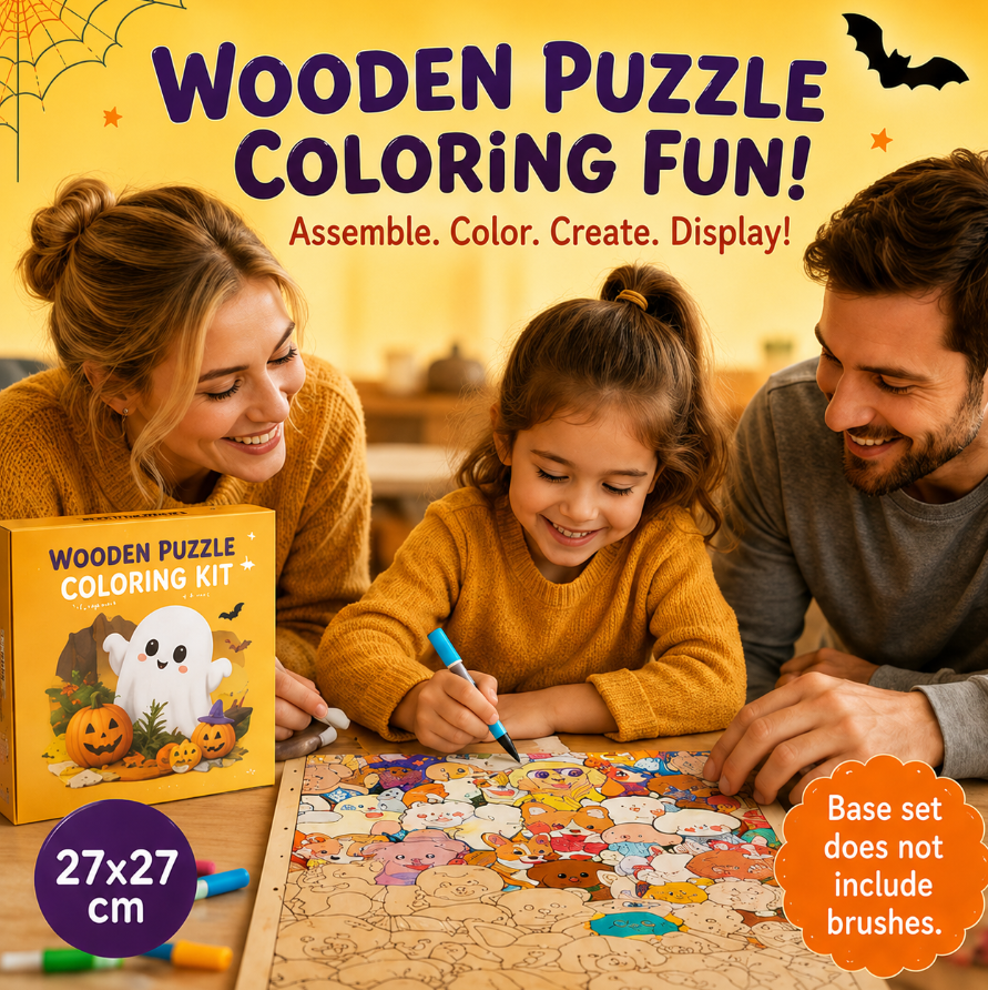 Wooden Puzzle Coloring Set | Dual Craft Art Kit 🎃