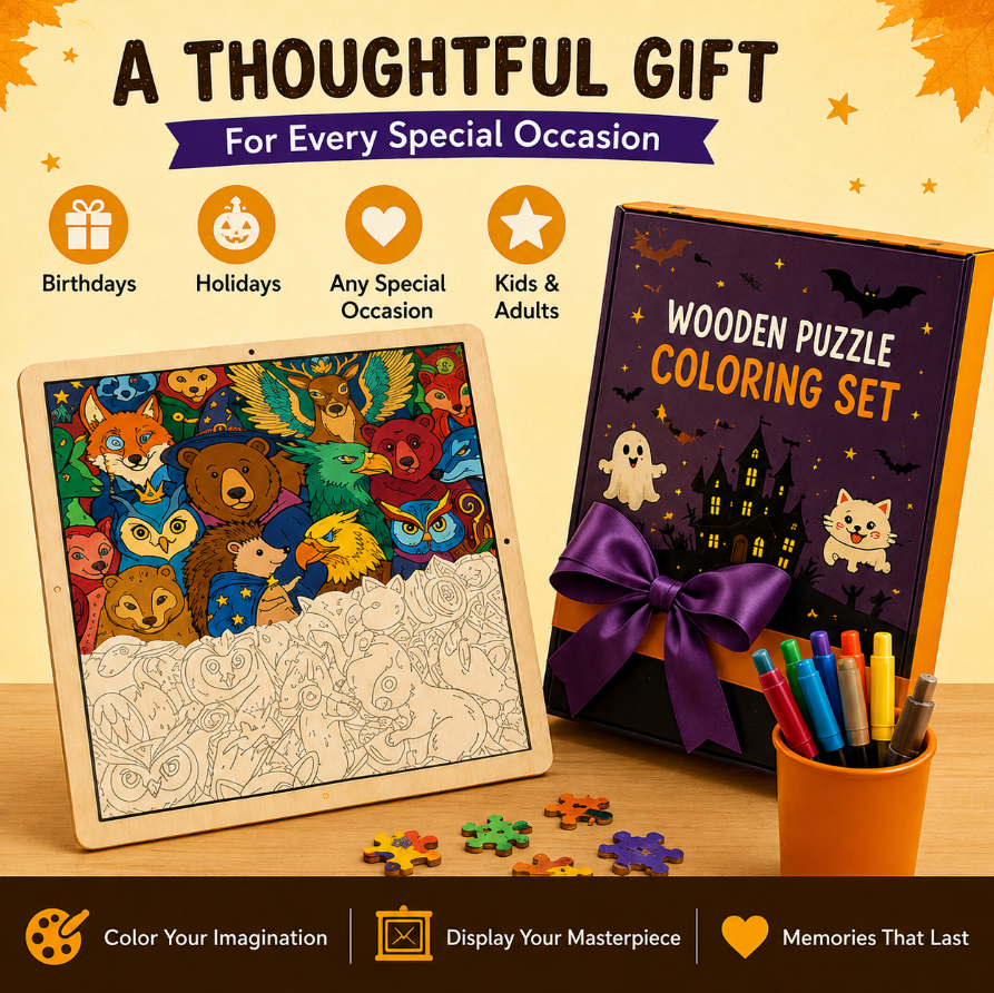 Wooden Puzzle Coloring Set | Dual Craft Art Kit 🎃