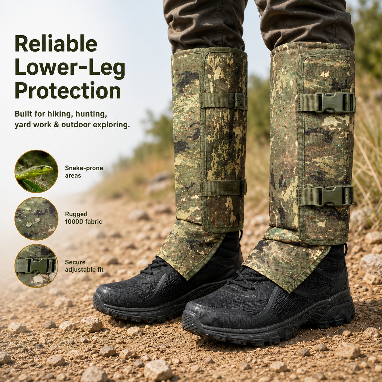 🐍🛡 Reinforced Lower Leg Protection Gaiters – 1000D Outdoor Leg Guards for Hiking & Hunting ⛰️