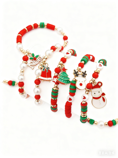 Christmas-Themed Beaded Bracelet Set