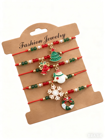 Christmas-Themed Beaded Bracelet Set