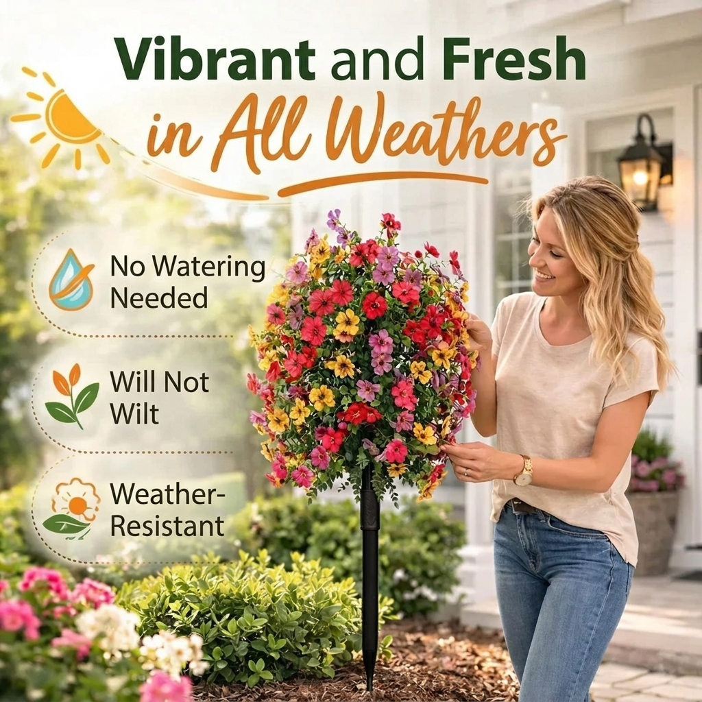 Artificial Outdoor Flower Stake 🌱 | Weatherproof No-Maintenance Blooms