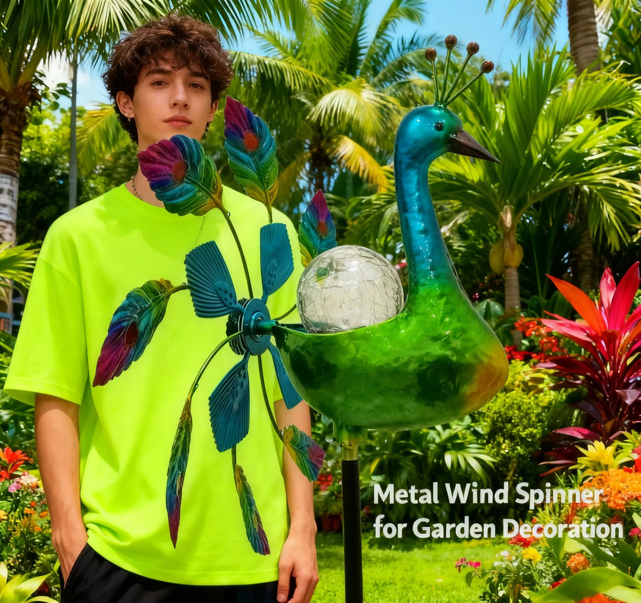 🦚 Iridescent Peacock Solar Wind Spinner✨
