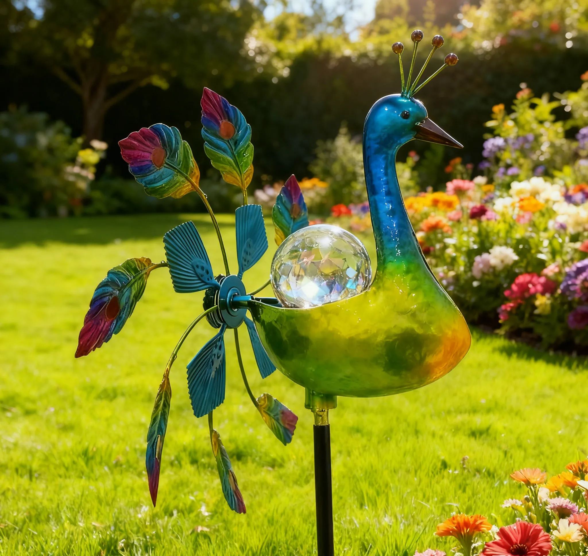 🦚 Iridescent Peacock Solar Wind Spinner✨