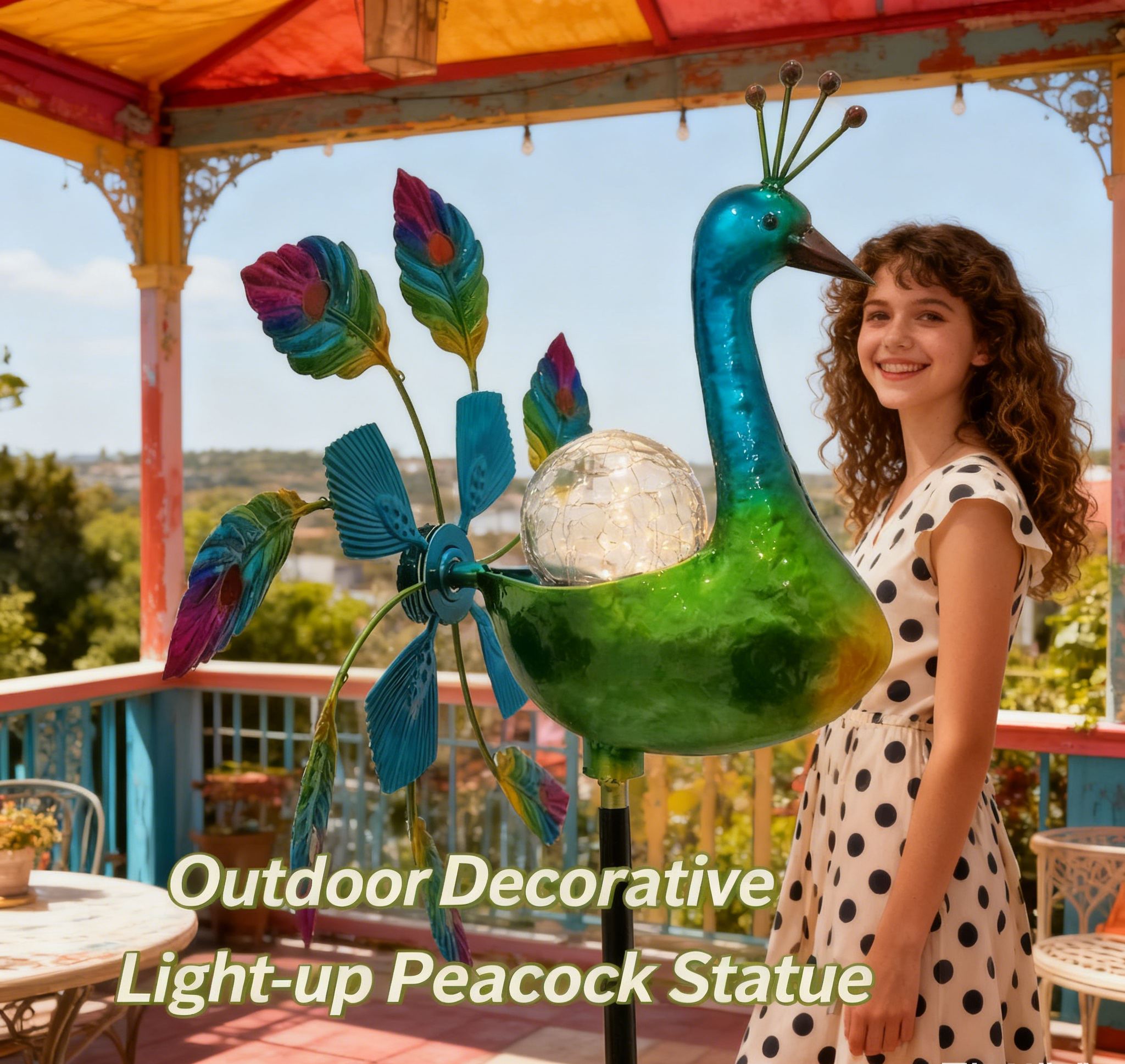 🦚 Iridescent Peacock Solar Wind Spinner✨