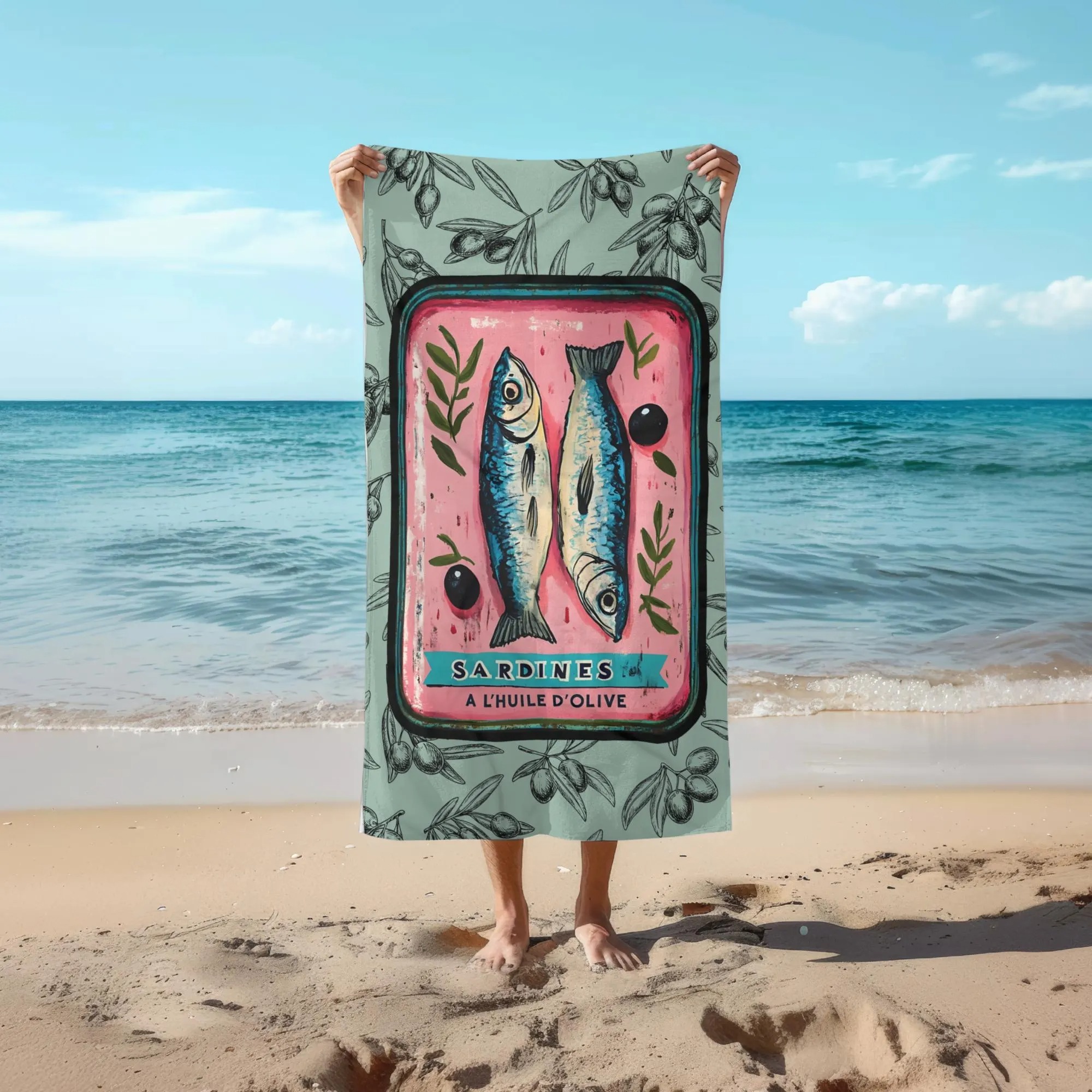 Sardines and Olives Beach Towel