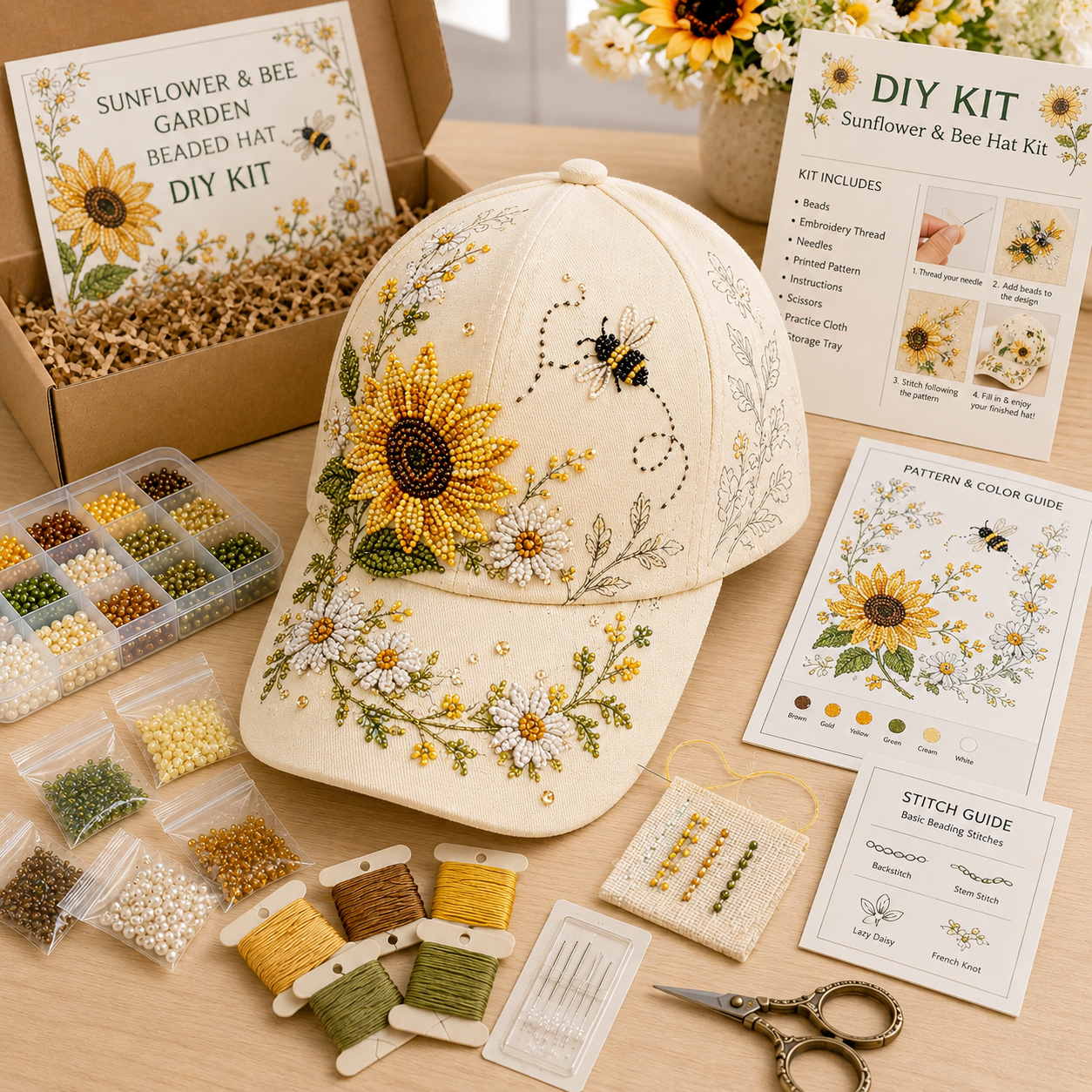 Hummingbird Garden Beaded Hat DIY Kit