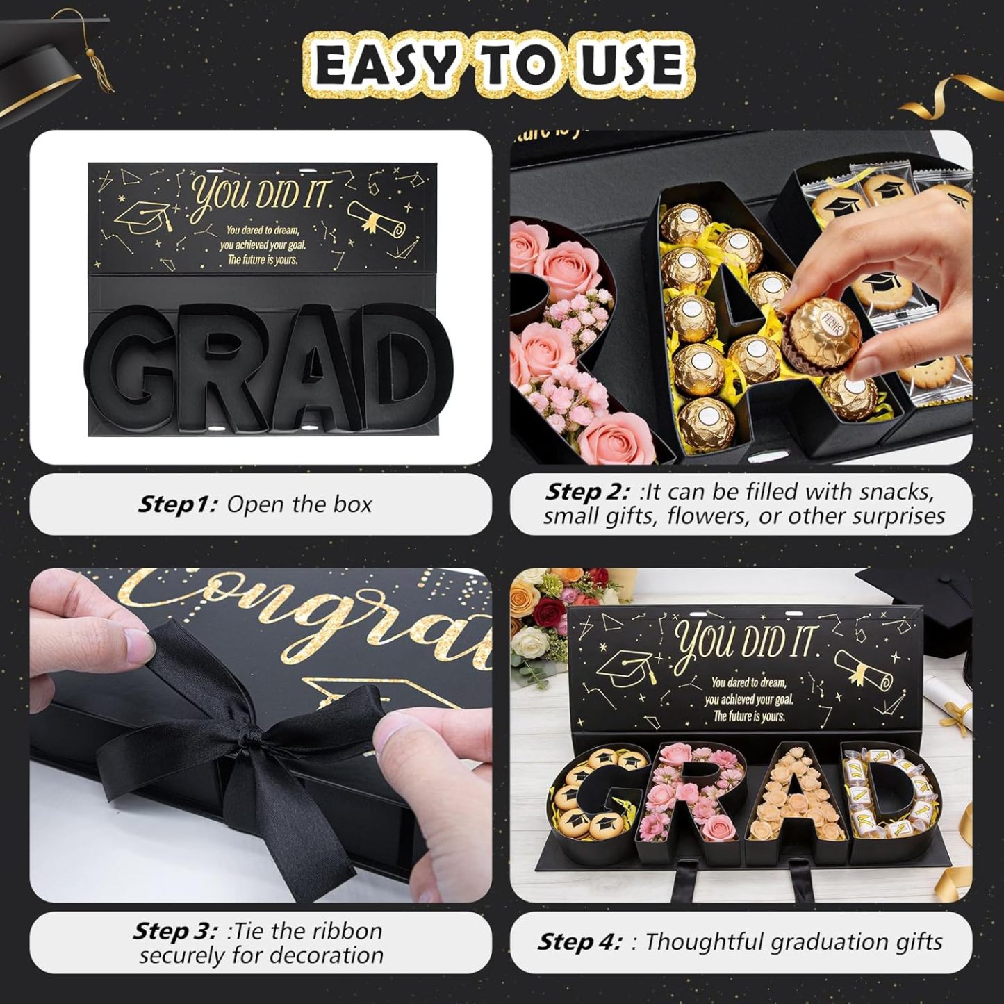 🎁Hot Sale Promotion 49% OFF🔥 DIY Graduation Empty Gift Box with Ribbon, Large Box for Flowers, Candy & Party Favors