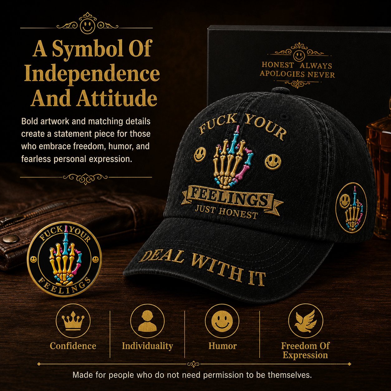FXXK YOUR FEELINGS Cap🎁Free Double-Sided Honor Coin With Every Cap Purchase🔥Buy 2 Get 1 Free🔥