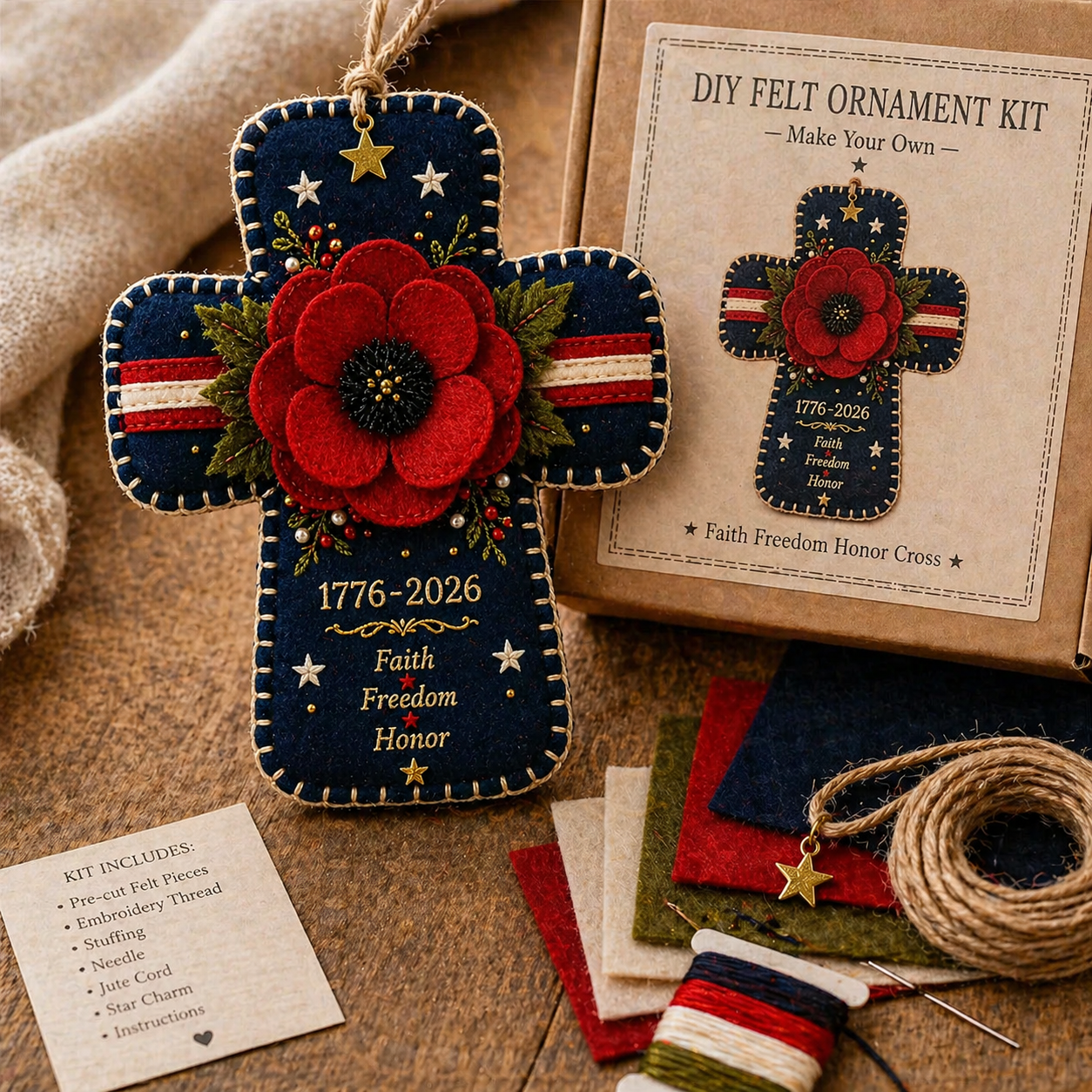 DIY Patriotic Poppy Cross Ornament Kit