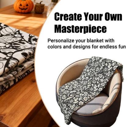 DIY Coloring Blanket 50x60 Inch Fleece Throw for Kids & Adults with 24 Marker Pens