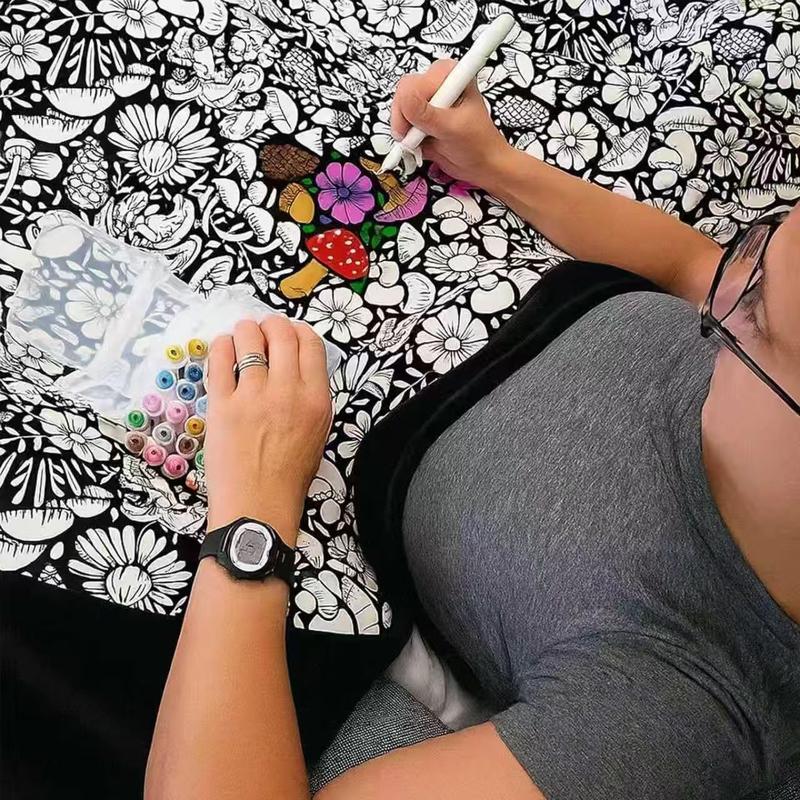DIY Coloring Blanket 50x60 Inch Fleece Throw for Kids & Adults with 24 Marker Pens