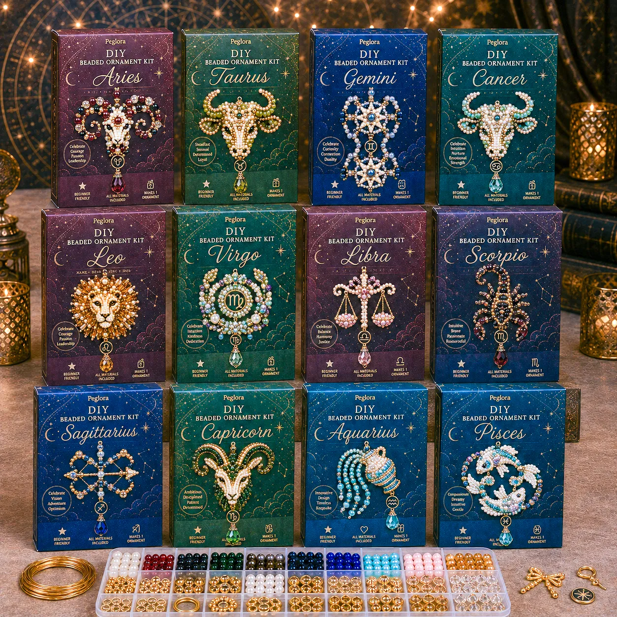 ⏳ Last Day 49% OFF – Buy 3 Get 1 FREE（4 PCS）🌙 Beginner-Friendly Zodiac Blessing Beaded Ornament DIY Kit Collection | Complete Kit with Beads, Crystal Accents, Zodiac Charms & Step-by-Step Guide Included 💕