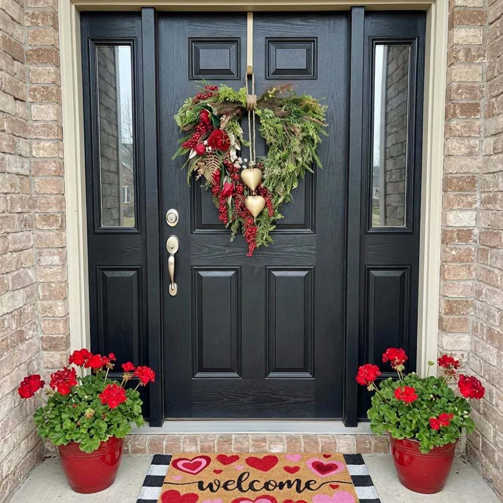 ❤️ Valentine’s Day Farmhouse Valentine Heart Wreath: Gold Bells, Red Roses & Berries🎉