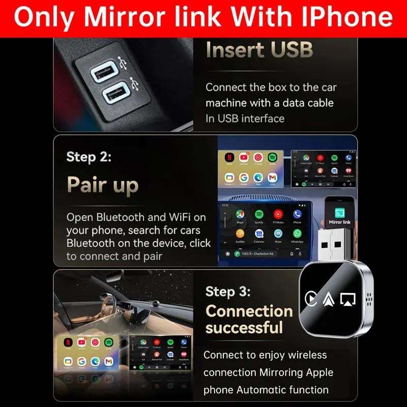 2026 Upgrade 3 in 1 Screen Mirror iOS Phone, wired to wireless Carplay adapter