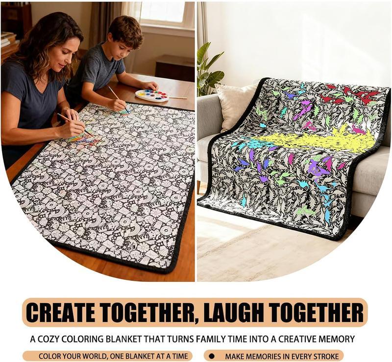DIY Coloring Blanket 50x60 Inch Fleece Throw for Kids & Adults with 24 Marker Pens