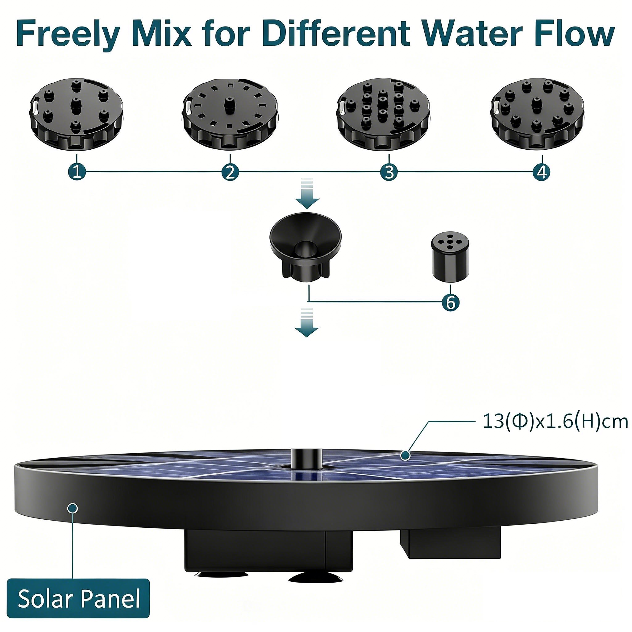 Solar Bath Fountain with 6 Nozzle