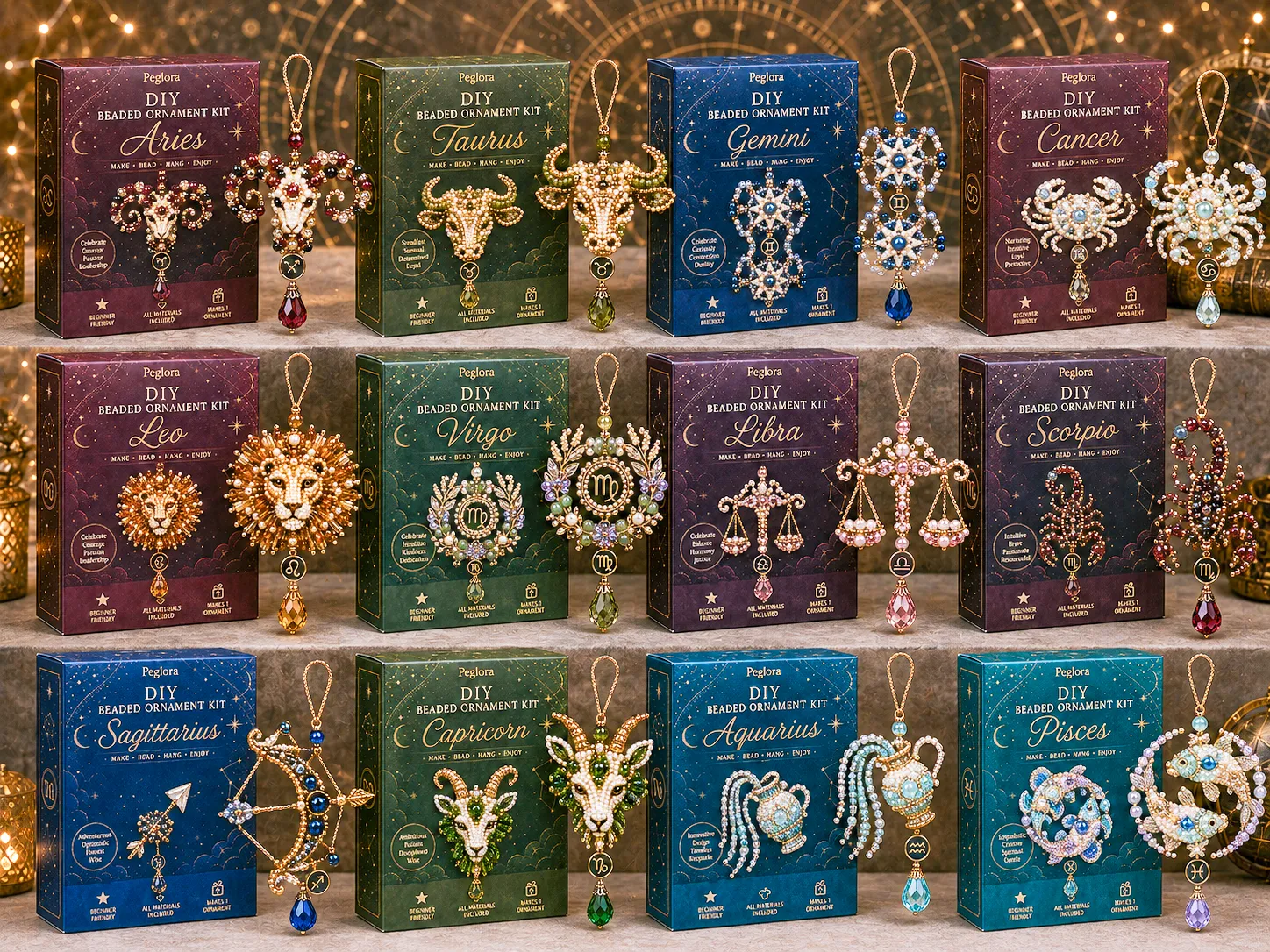 ⏳ Last Day 49% OFF – Buy 3 Get 1 FREE（4 PCS）🌙 Beginner-Friendly Zodiac Blessing Beaded Ornament DIY Kit Collection | Complete Kit with Beads, Crystal Accents, Zodiac Charms & Step-by-Step Guide Included 💕