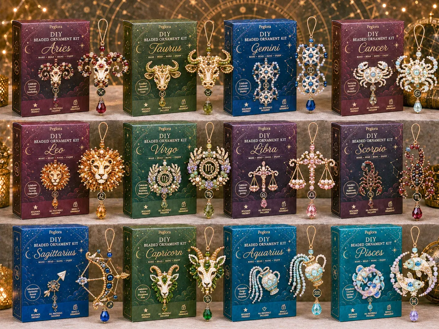 ⏳ Last Day 49% OFF – Buy 3 Get 1 FREE（4 PCS）🌙 Beginner-Friendly Zodiac Blessing Beaded Ornament DIY Kit Collection | Complete Kit with Beads, Crystal Accents, Zodiac Charms & Step-by-Step Guide Included 💕