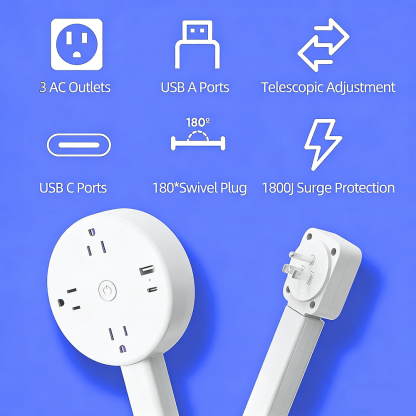 🔌 Extendable Power Outlet – Reach Power Anywhere, Instantly