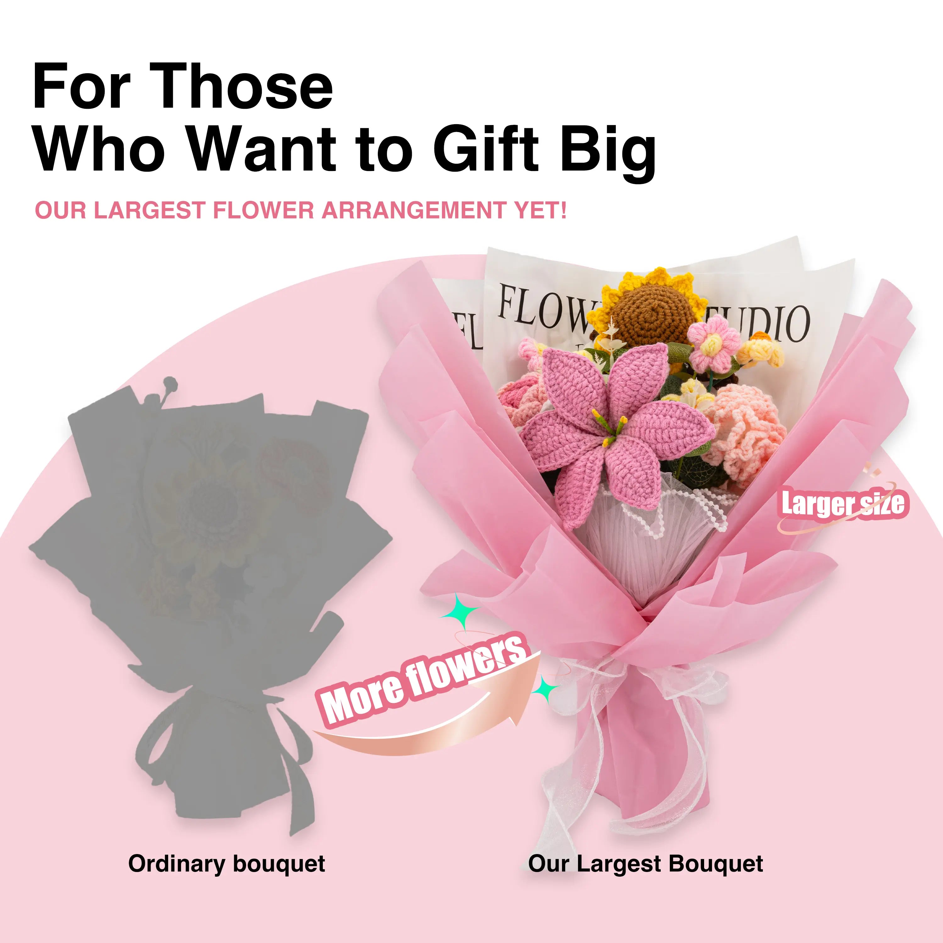 YSHomy Crochet Lily Sunflower Rose Carnation Bouquet-Pink
