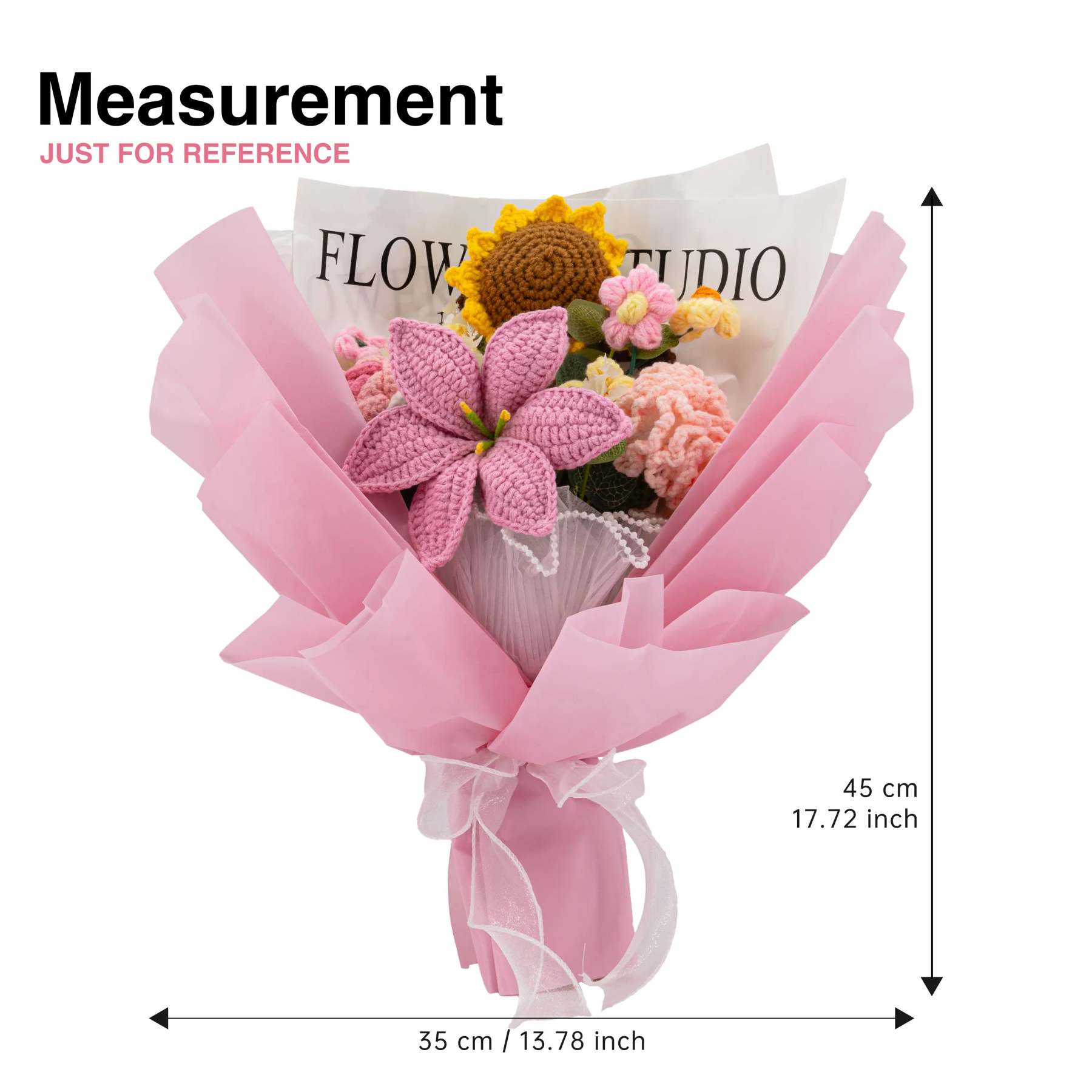 YSHomy Crochet Lily Sunflower Rose Carnation Bouquet-Pink