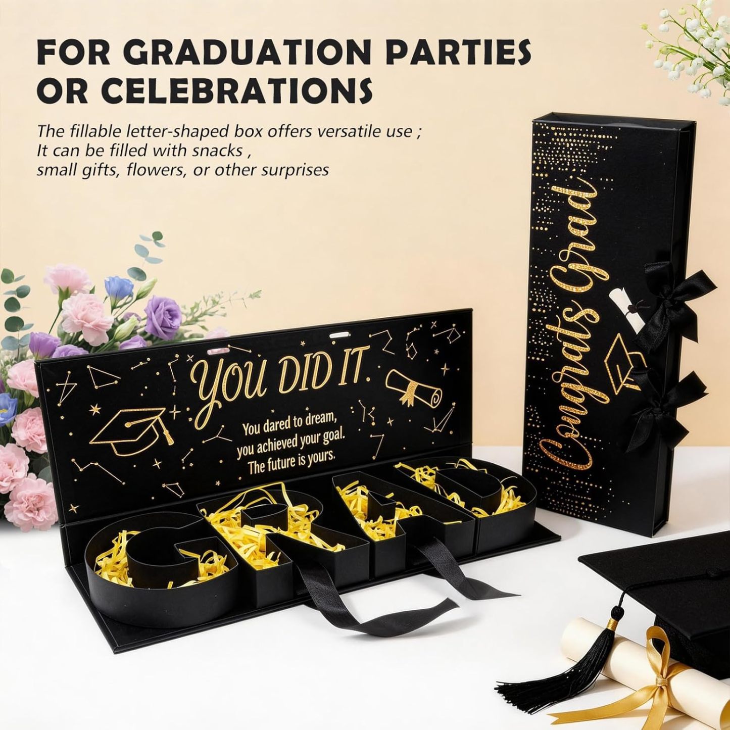 🎁Hot Sale Promotion 49% OFF🔥 DIY Graduation Empty Gift Box with Ribbon, Large Box for Flowers, Candy & Party Favors