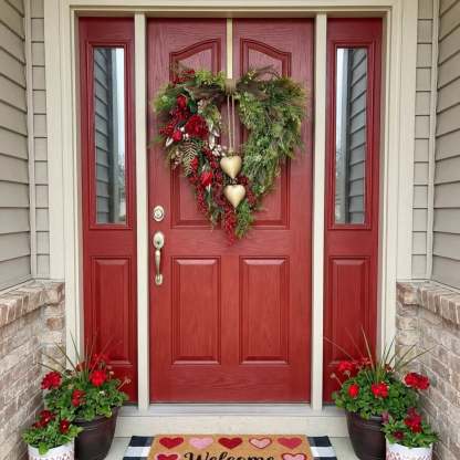 ❤️ Valentine’s Day Farmhouse Valentine Heart Wreath: Gold Bells, Red Roses & Berries🎉