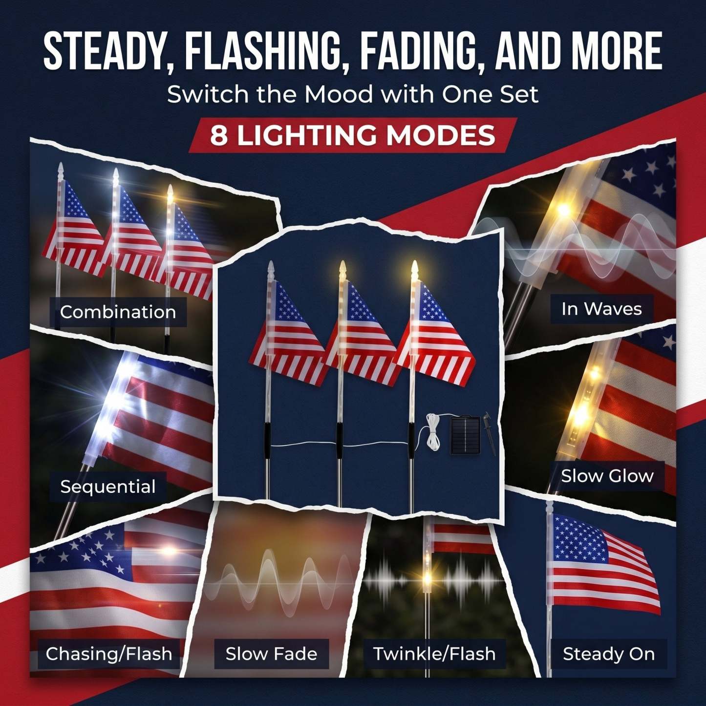 💕8-in-1 American Flag Solar Lights