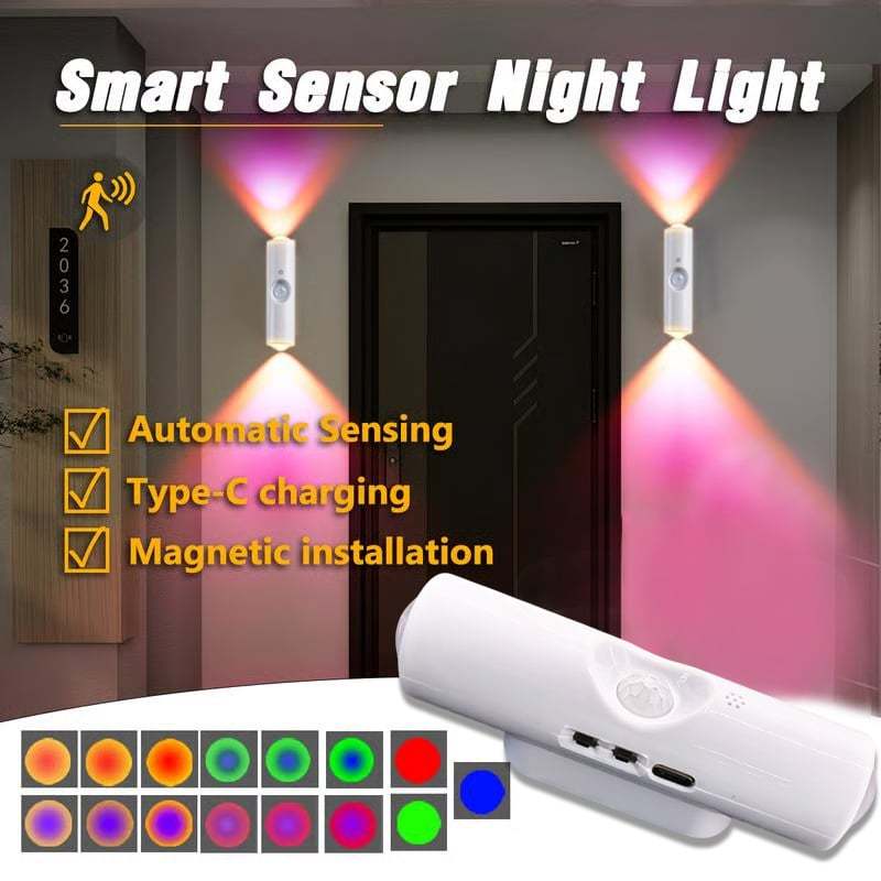 Human Body Detection Night Light Automatic Sensing 7 Color Wall Lamp