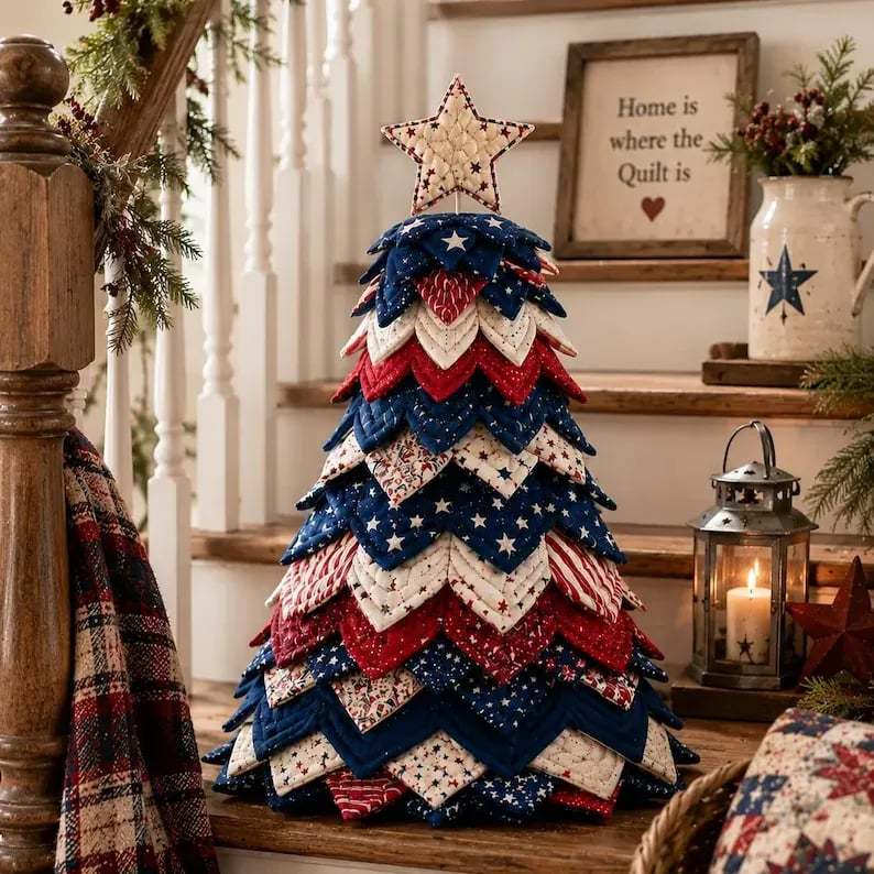 🔥LAST DAY 50% OFF - 🎄Americana Christmas Tree Quilt Kit – Easy Layered Fabric Holiday Décor for Quilting Lovers🔥Buy More Save More🎁Give it to your family and friends❤️