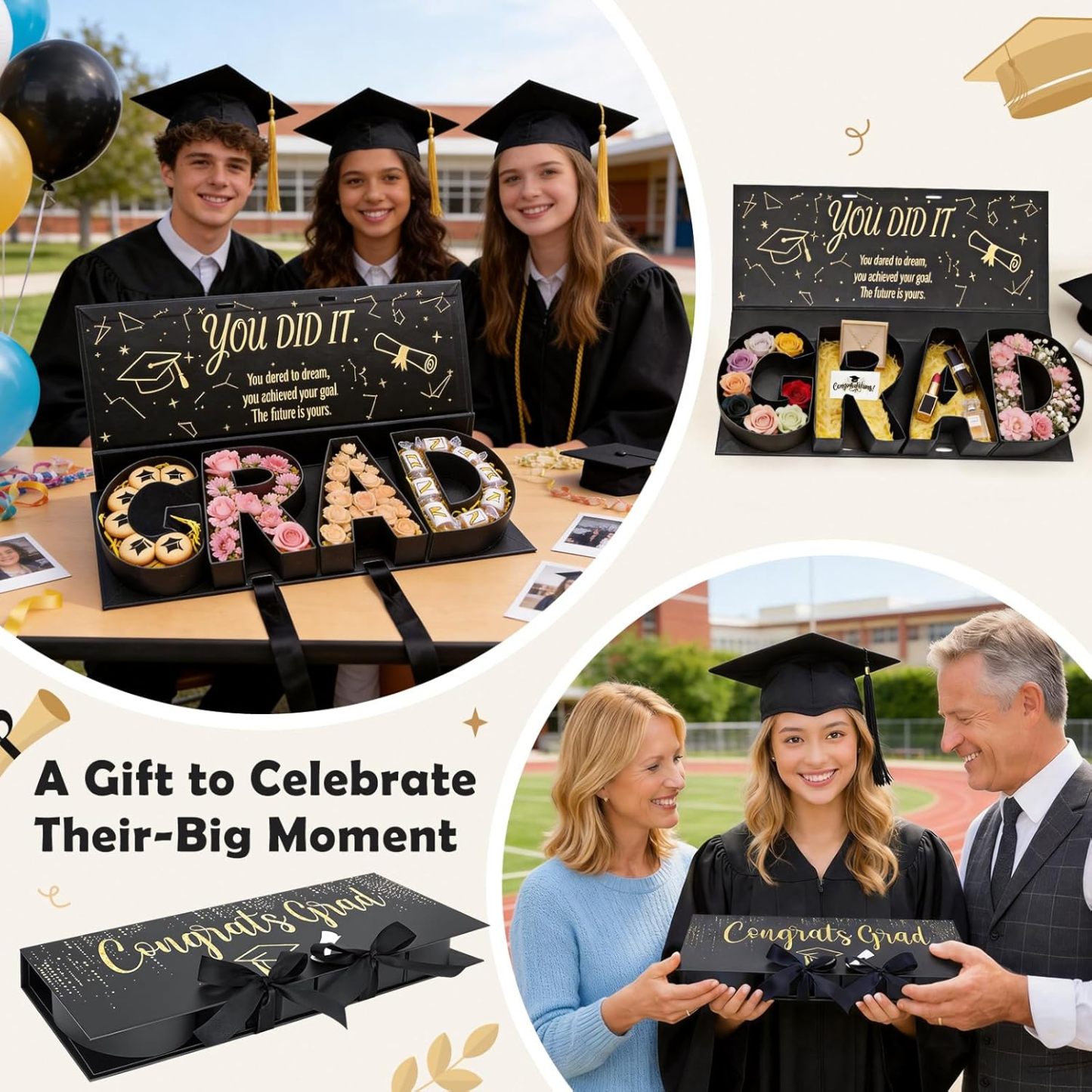 🎁Hot Sale Promotion 49% OFF🔥 DIY Graduation Empty Gift Box with Ribbon, Large Box for Flowers, Candy & Party Favors