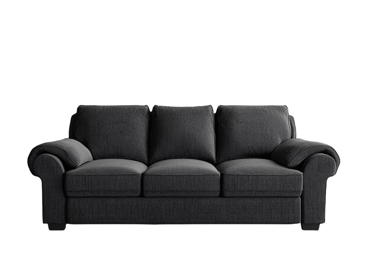 Divano 3 Posti Rettangolare Grigio Scuro in Tessuto di Poliestere Imbottitura in Schiuma, Dimensioni 220x95x85 cm