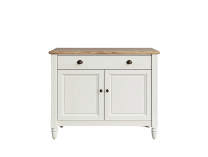 Credenza in Legno di Pino Rettangolare con Cassetto e Due Ante 90x40x80 cm Bianco/Naturale