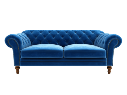 Divano a due posti stile Chesterfield in velluto blu di poliestere, 183x91x80 cm