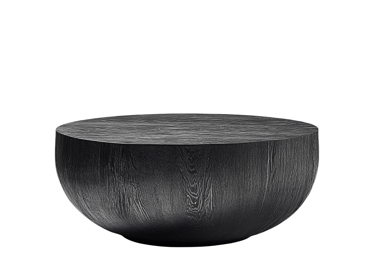 Tavolino da caffè rotondo in legno massello nero 70 cm