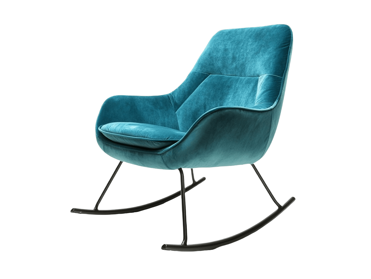 Sedia a Dondolo in Velluto Blu Petrolio con Struttura in Acciaio Nero 98x78x89 cm