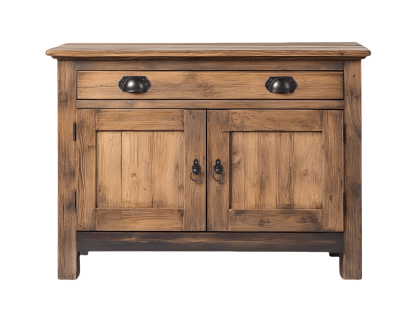 Credenza in Pino Massello Rettangolare con 2 Ante e 1 Cassetto, Marrone, 85x100x45 cm