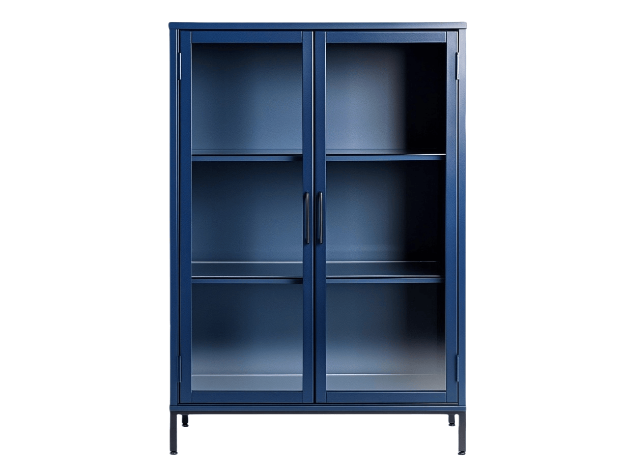 Libreria Espositiva con Ante in Vetro Blu e 4 Ripiani