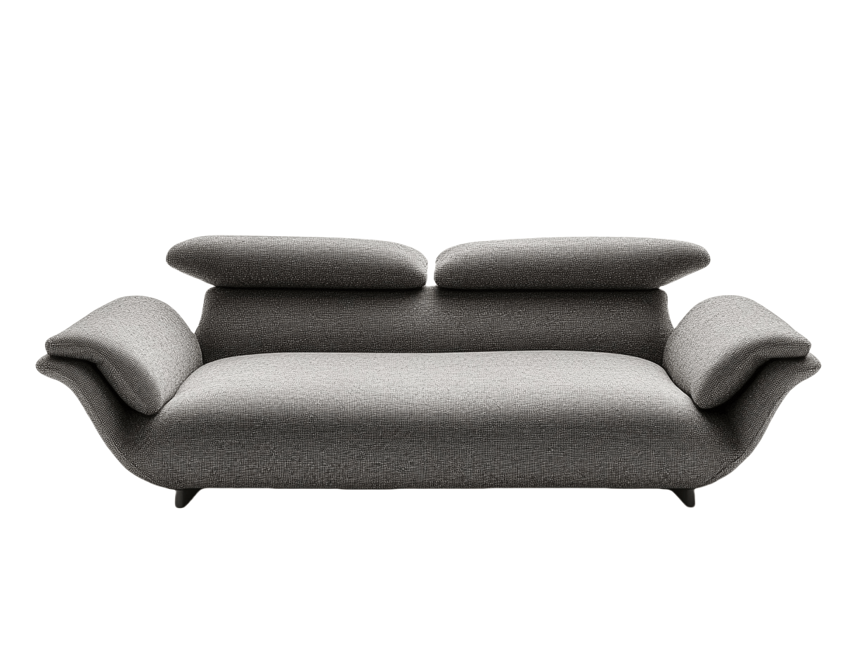 Divano Contemporaneo in Tessuto Poliestere Grigio con Braccioli Regolabili e Schienale Alta Densità 220x100x90 cm